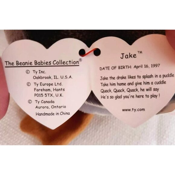 Ty Beanie Baby Jake The Mallard Drake Duck, 1997 1998 Rare Multiple Tag … - Picture 12 of 12